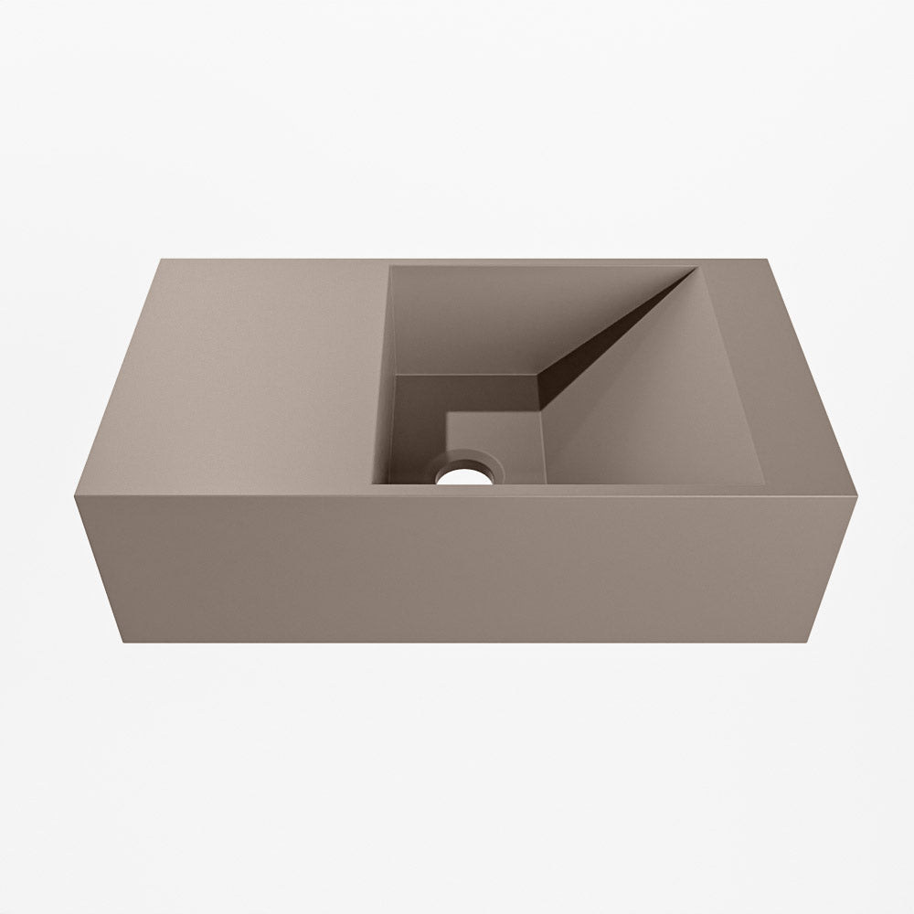 MONDIAZ TYNE 40cm fontein solid surface kleur Smoke. Positie wastafel links