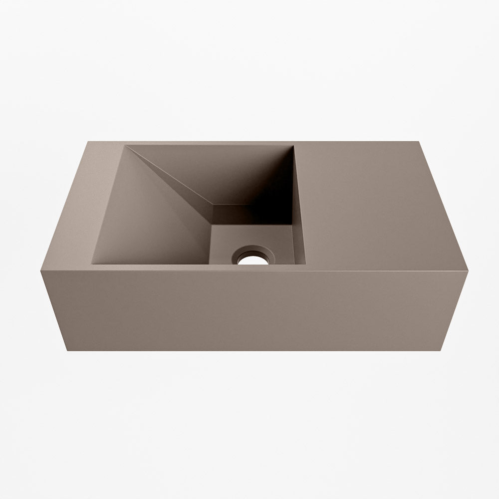 MONDIAZ TYNE 40cm fontein solid surface kleur Smoke. Positie wastafel rechts