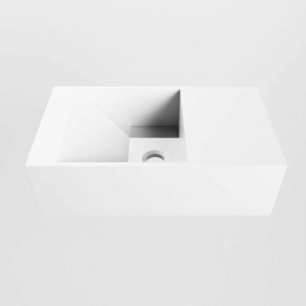 MONDIAZ TYNE 40cm fontein solid surface kleur Talc. Positie wastafel rechts