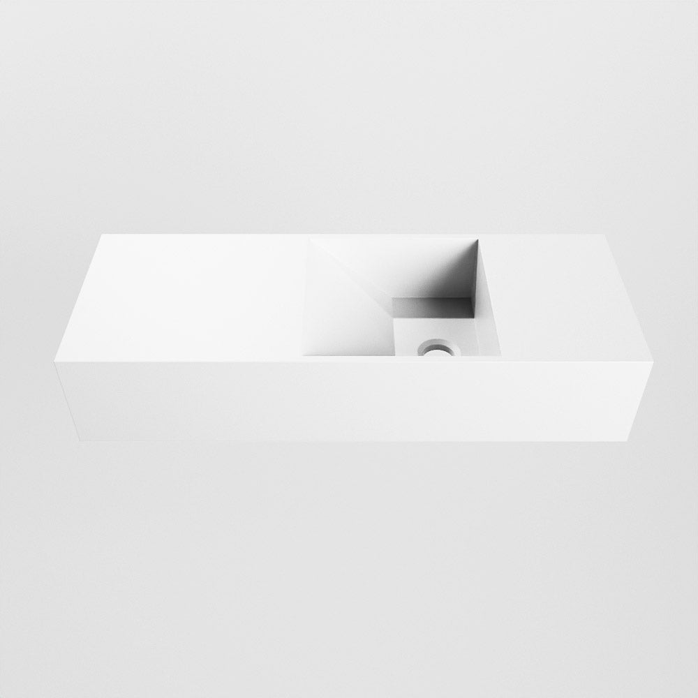 MONDIAZ TYNE 60cm fontein solid surface kleur Talc. Positie wastafel rechts