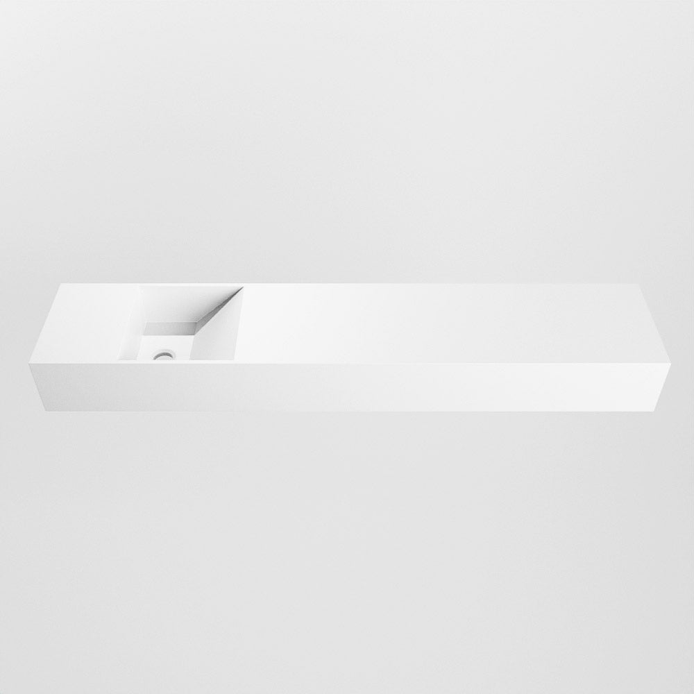 MONDIAZ TYNE 110cm fontein solid surface kleur Talc. Positie wastafel links