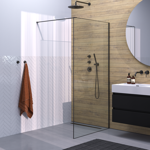 BRAUER Gunmetal Frame Inloopdouche set 1 helder glas 100x200 met muurprofiel en lijst rondom gunmetal geborsteld GS-ILMP1H100200GM