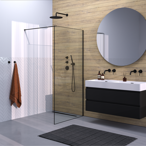 BRAUER Black Frame Inloopdouche set 1 helder glas 100x200 met muurprofiel en lijst rondom mat zwart GS-ILMP1H100200S