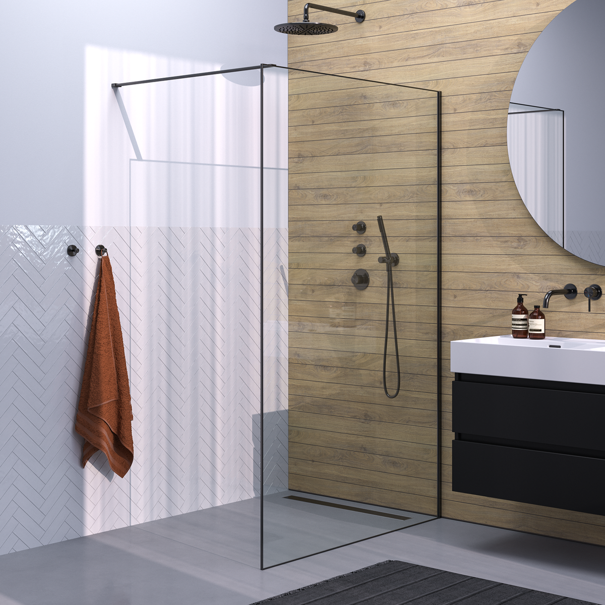 BRAUER Gunmetal Frame Inloopdouche set 1 helder glas 120x200 met muurprofiel en lijst rondom gunmetal geborsteld GS-ILMP1H120200GM