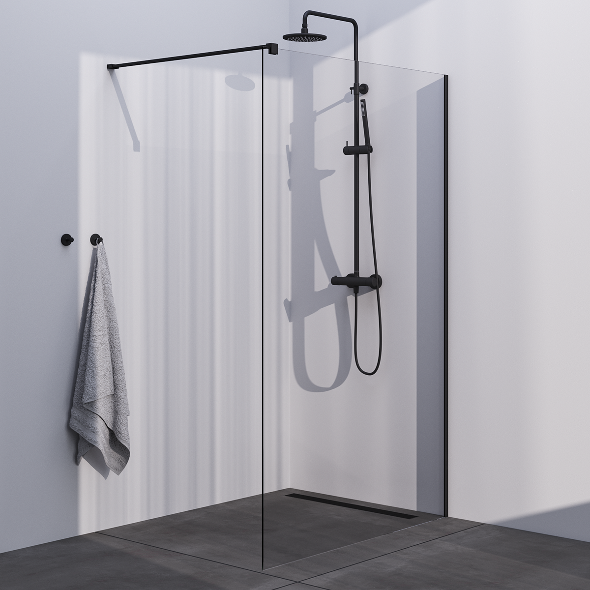 BRAUER Black Season Inloopdouche set 1 helder glas 120x200 met muurprofiel mat zwart GS-ISMP1H120200S