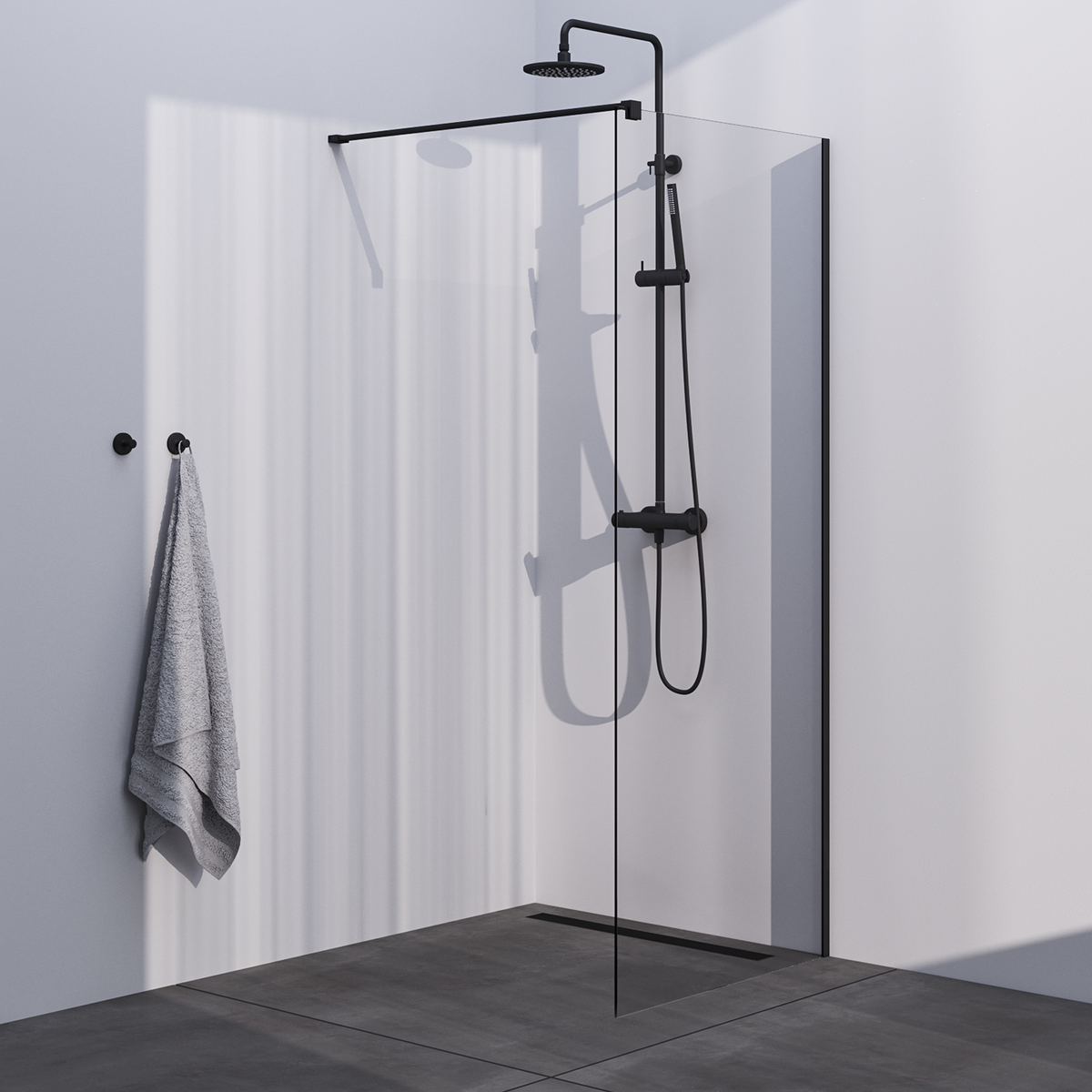 BRAUER Black Season Inloopdouche set 1 helder glas 80x200 met muurprofiel mat zwart GS-ISMP1H80200S