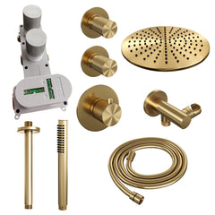 Brauer Carving thermostatische inbouw doucheset - hoofddouche 30cm - plafondbuis - staafhanddouche - Geborsteld Goud PVD
