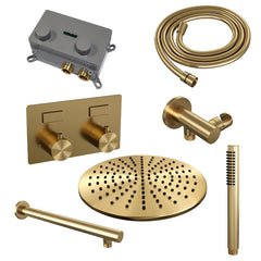 Brauer Edition inbouw doucheset - staafhanddouche - 30cm hoofdouche - rechte wandarm - wandsteun - Geborsteld Goud PVD