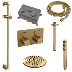 Brauer Carving inbouw doucheset - staafhanddouche - 20cm hoofdouche - plafondbuis - glijstang - Geborsteld Goud PVD