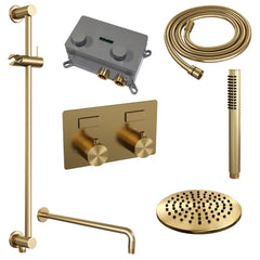 Brauer Edition inbouw doucheset - staafhanddouche - 20cm hoofdouche - gebogen wandarm - glijstang - Geborsteld Goud PVD