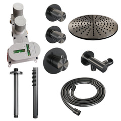 Brauer Carving thermostatische inbouw doucheset - hoofddouche 30cm - plafondbuis - staafhanddouche - Geborsteld Gunmetal PVD