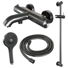 Brauer Carving badthermostaat Glijstangset - 3-standen handdouche - Geborsteld Gunmetal PVD