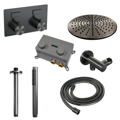 Brauer Edition inbouw doucheset - staafhanddouche - 30cm hoofdouche - plafondbuis - wandsteun - Geborsteld Gunmetal PVD