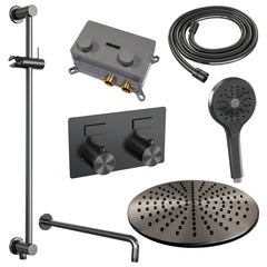 Brauer Edition inbouw doucheset - ronde handdouche - 30cm hoofdouche - gebogen wandarm - glijstang - Geborsteld Gunmetal PVD