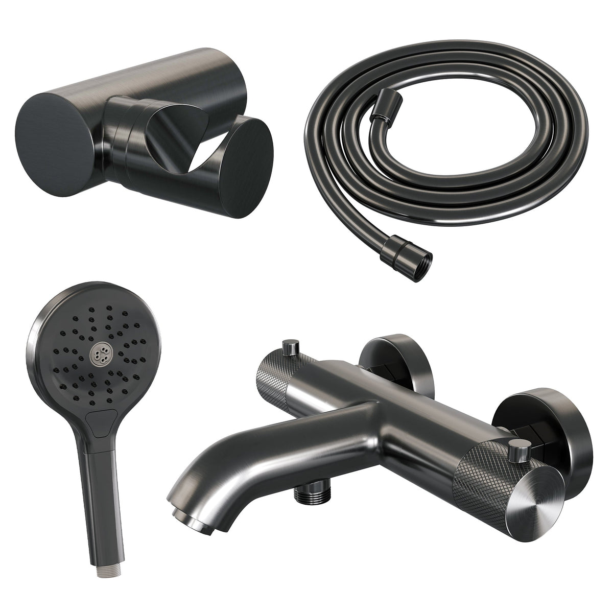 Brauer Carving badthermostaat met badset - 3 standen handdouche - Geborsteld Gunmetal PVD