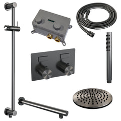 Brauer Carving inbouw doucheset - staafhanddouche - 30cm hoofdouche - rechte wandarm - glijstang - Geborsteld Gunmetal PVD