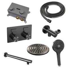 Brauer Edition inbouw doucheset - ronde handdouche - 20cm hoofdouche - rechte wandarm - wandsteun - Geborsteld Gunmetal PVD