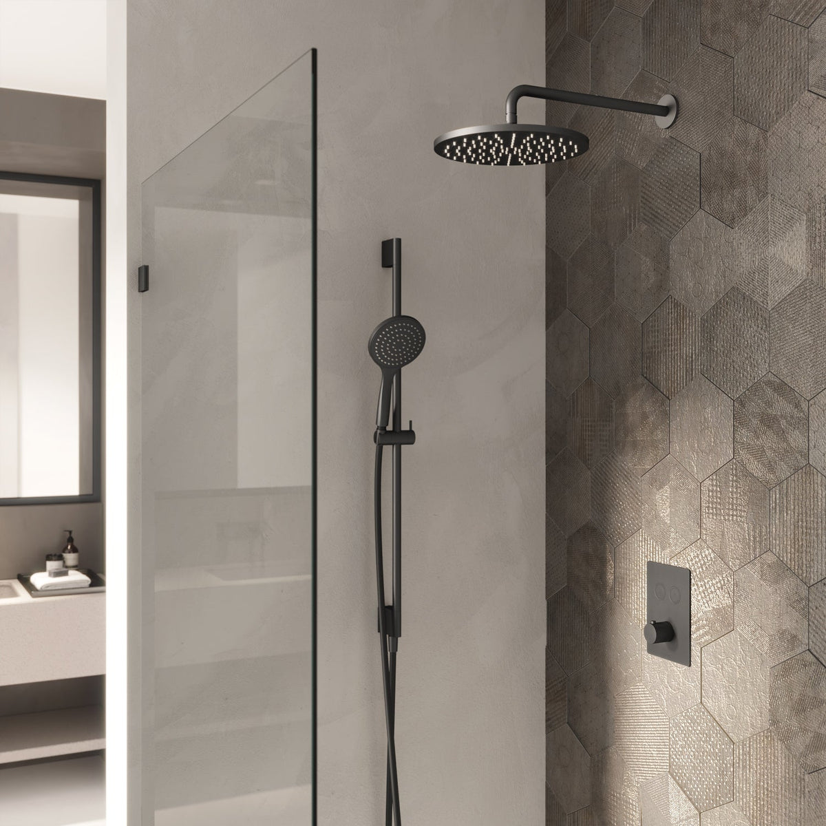 Hotbath Cobber IBS23 inbouw doucheset - ronde 3 standen handdouche - 20cm hoofddouche - plafondbuis 15cm - glijstang - Geborsteld Nikkel