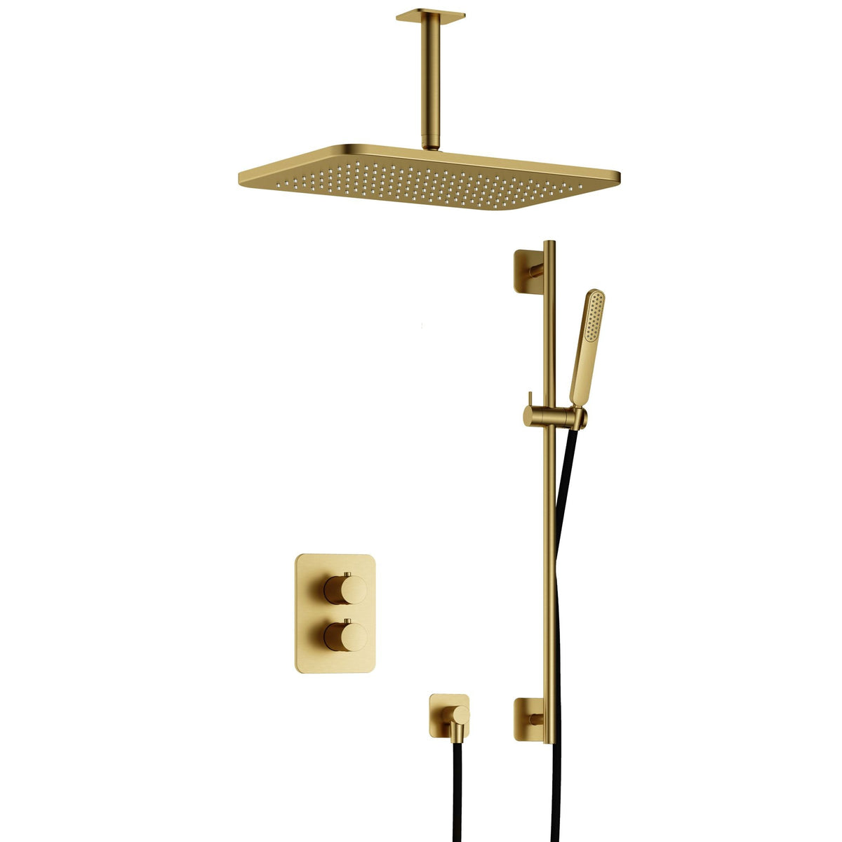 Hotbath Gal IBS40A inbouw doucheset met 2-weg stop-omstel met plafondbuis, gl106 en glijstang - Geborsteld Messing PVD