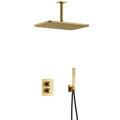 Hotbath Gal IBS40A inbouw doucheset met 2-weg stop-omstel met plafondbuis en gl106 - Geborsteld Messing PVD