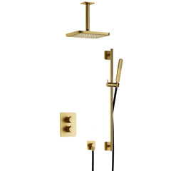 Hotbath Gal IBS40A inbouw doucheset met 2-weg stop-omstel met plafondbuis en glijstang - Geborsteld Messing PVD