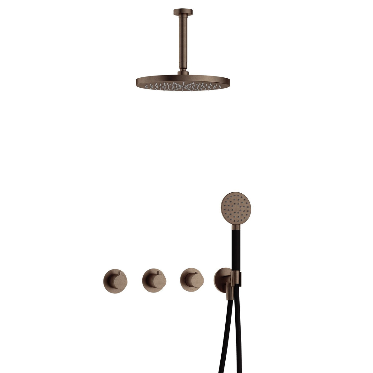 Hotbath Cobber IBS70 inbouw doucheset - ronde handdouche - 30cm hoofddouche - 15cm plafondbuis - wandhouder - Verouderd Messing