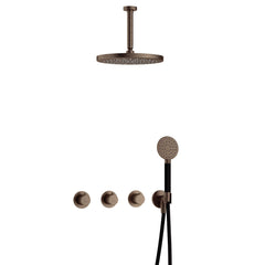 Hotbath Cobber IBS70 inbouw doucheset - ronde handdouche - 30cm hoofddouche - 15cm plafondbuis - wandhouder - Verouderd Messing