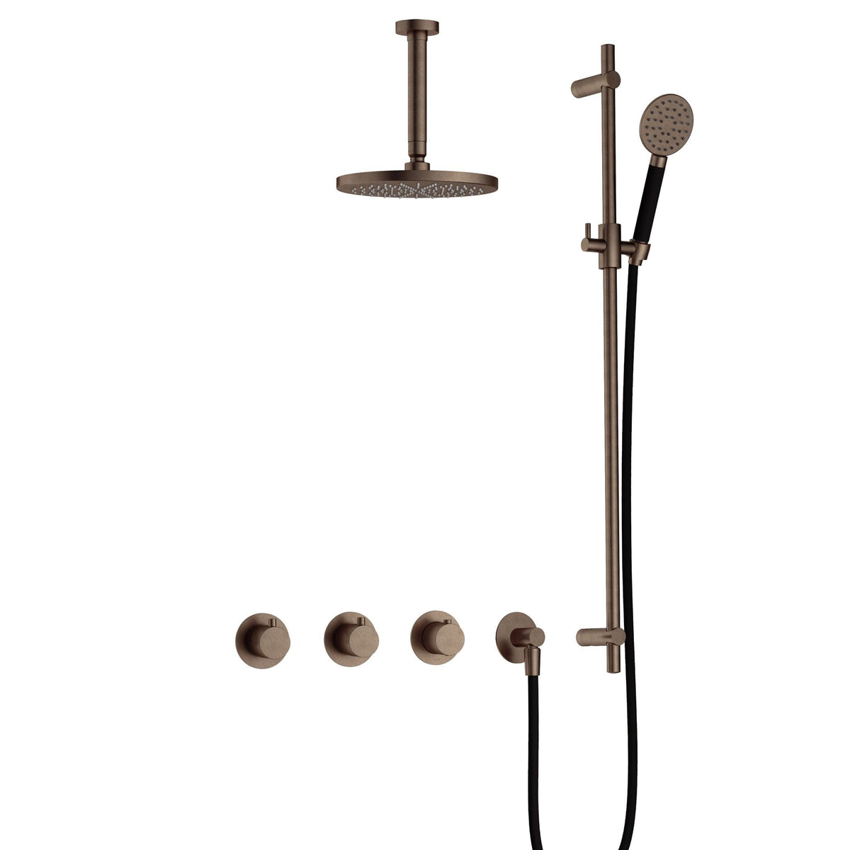 Hotbath Cobber IBS70 inbouw doucheset - ronde handdouche - 20cm hoofddouche - 15cm plafondbuis - glijstang - Verouderd Messing