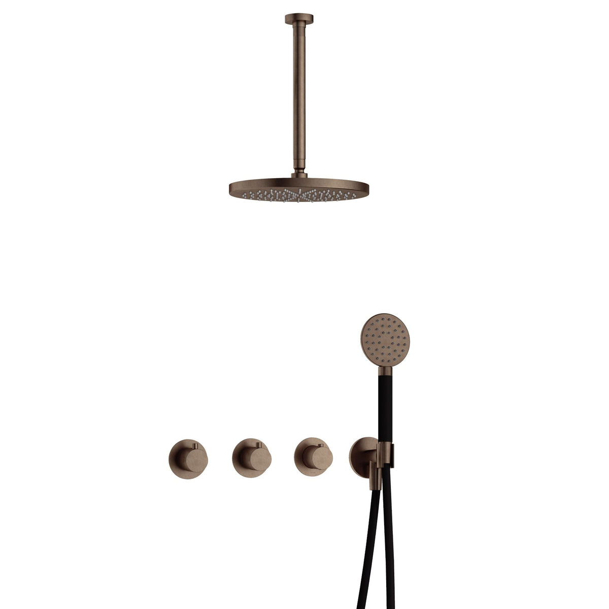 Hotbath Cobber IBS70 inbouw doucheset - ronde handdouche - 30cm hoofddouche - 30cm plafondbuis - wandhouder - Verouderd Messing