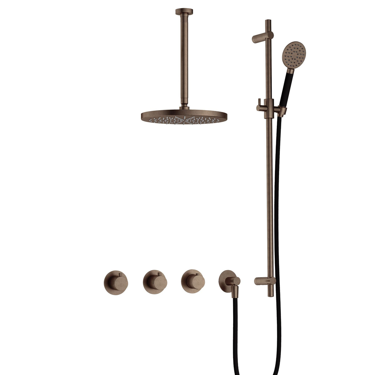 Hotbath Cobber IBS70 inbouw doucheset - ronde handdouche - 20cm hoofddouche - 30cm plafondbuis - glijstang - Verouderd Messing