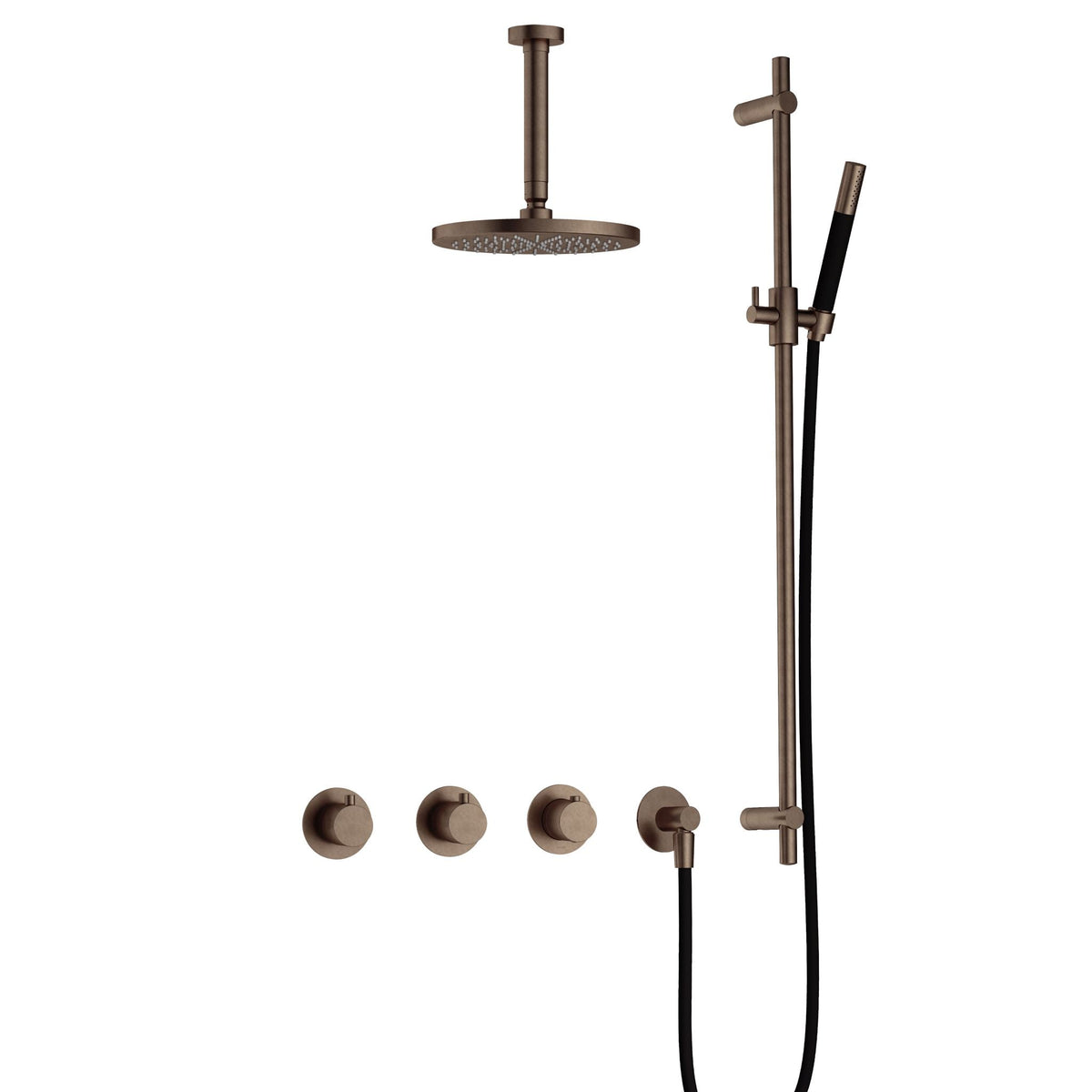 Hotbath Cobber IBS70 inbouw doucheset - staafhanddouche - 20cm hoofddouche - 15cm plafondbuis - glijstang - Verouderd Messing