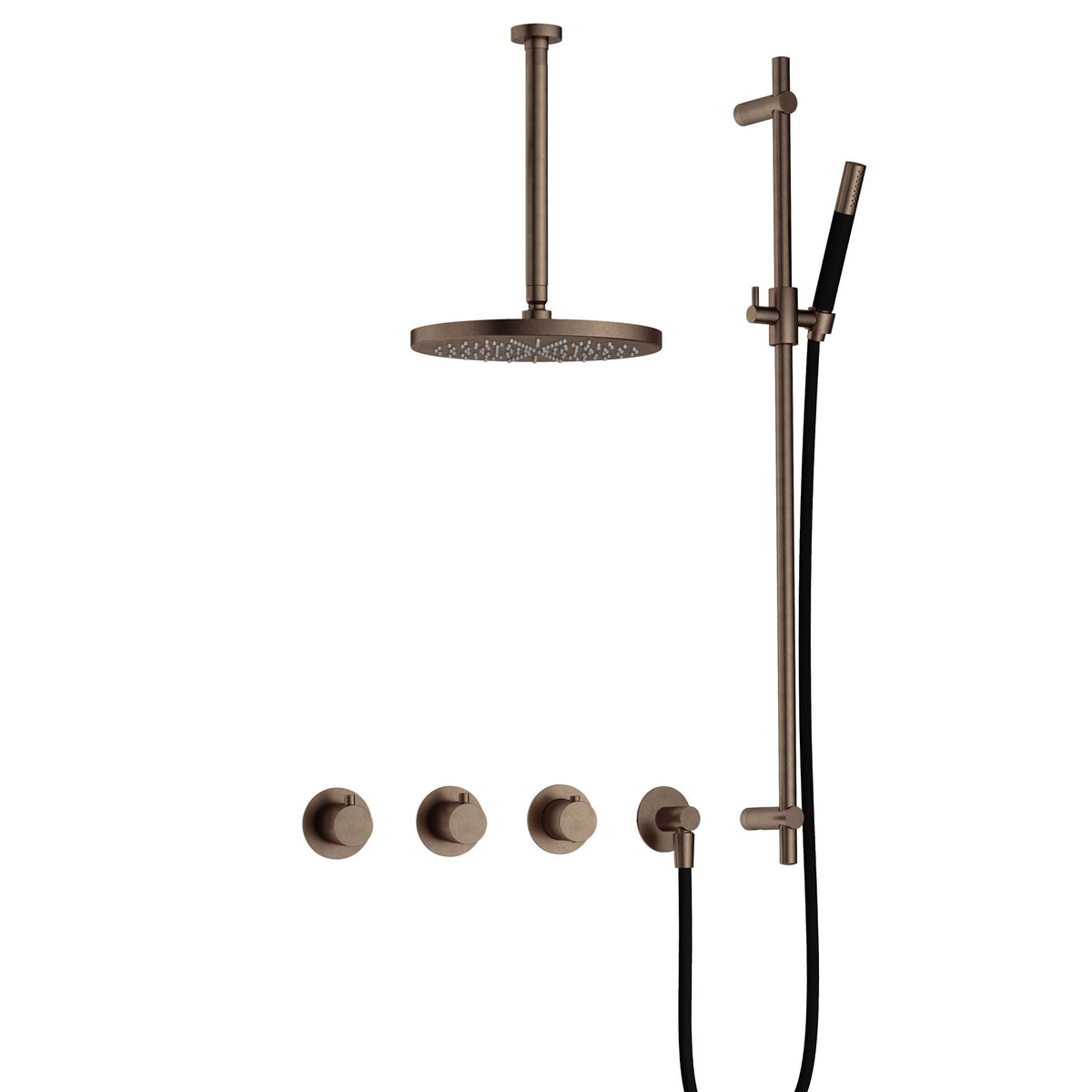 Hotbath Cobber IBS70 inbouw doucheset - staafhanddouche - 30cm hoofddouche - 30cm plafondbuis - glijstang - Verouderd Messing