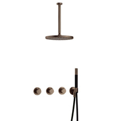 Hotbath Cobber IBS70 inbouw doucheset - staafhanddouche - 30cm hoofddouche - 30cm plafondbuis - wandhouder - Verouderd Messing