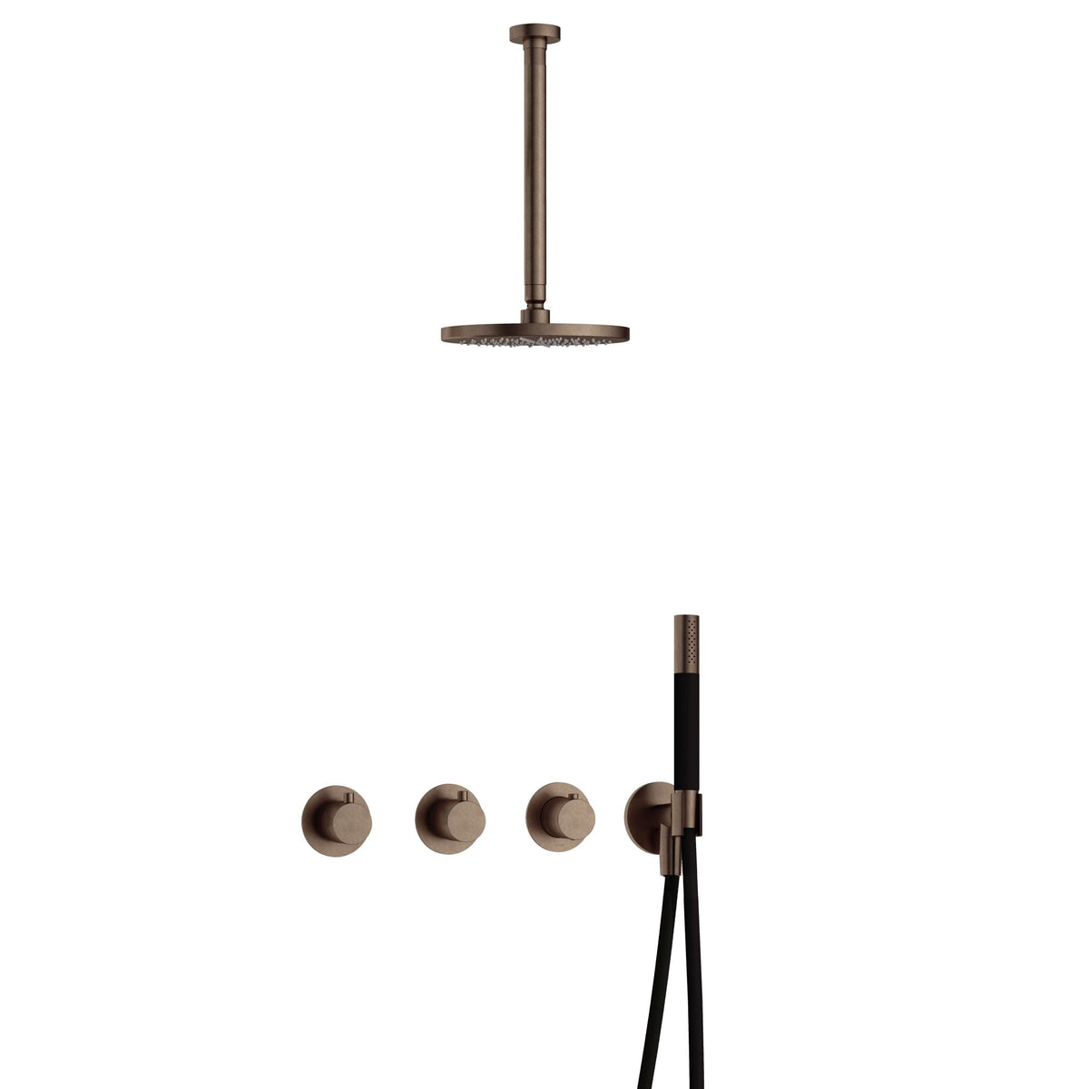 Hotbath Cobber IBS70 inbouw doucheset - staafhanddouche - 20cm hoofddouche - 30cm plafondbuis - wandhouder - Verouderd Messing