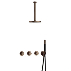 Hotbath Cobber IBS70 inbouw doucheset - staafhanddouche - 20cm hoofddouche - 30cm plafondbuis - wandhouder - Verouderd Messing