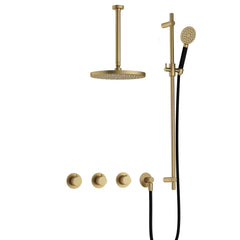 Hotbath Cobber IBS70 inbouw doucheset - ronde handdouche - 30cm hoofddouche - 30cm plafondbuis - glijstang - Geborsteld Messing