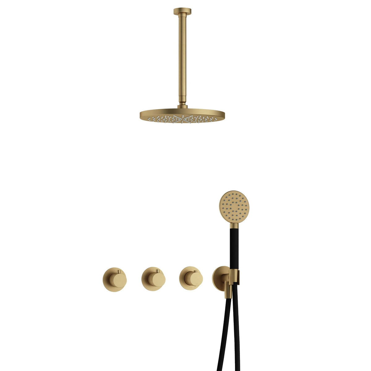 Hotbath Cobber IBS70 inbouw doucheset - ronde handdouche - 30cm hoofddouche - 30cm plafondbuis - wandhouder - Geborsteld Messing