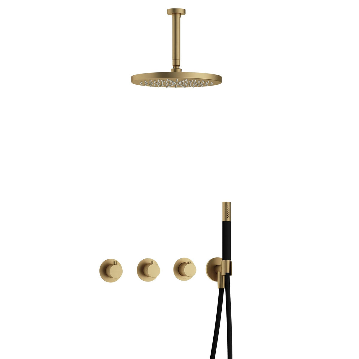 Hotbath Cobber IBS70 inbouw doucheset - staafhanddouche - 30cm hoofddouche - 15cm plafondbuis - wandhouder - Geborsteld Messing