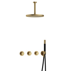 Hotbath Cobber IBS70 inbouw doucheset - staafhanddouche - 30cm hoofddouche - 15cm plafondbuis - wandhouder - Geborsteld Messing