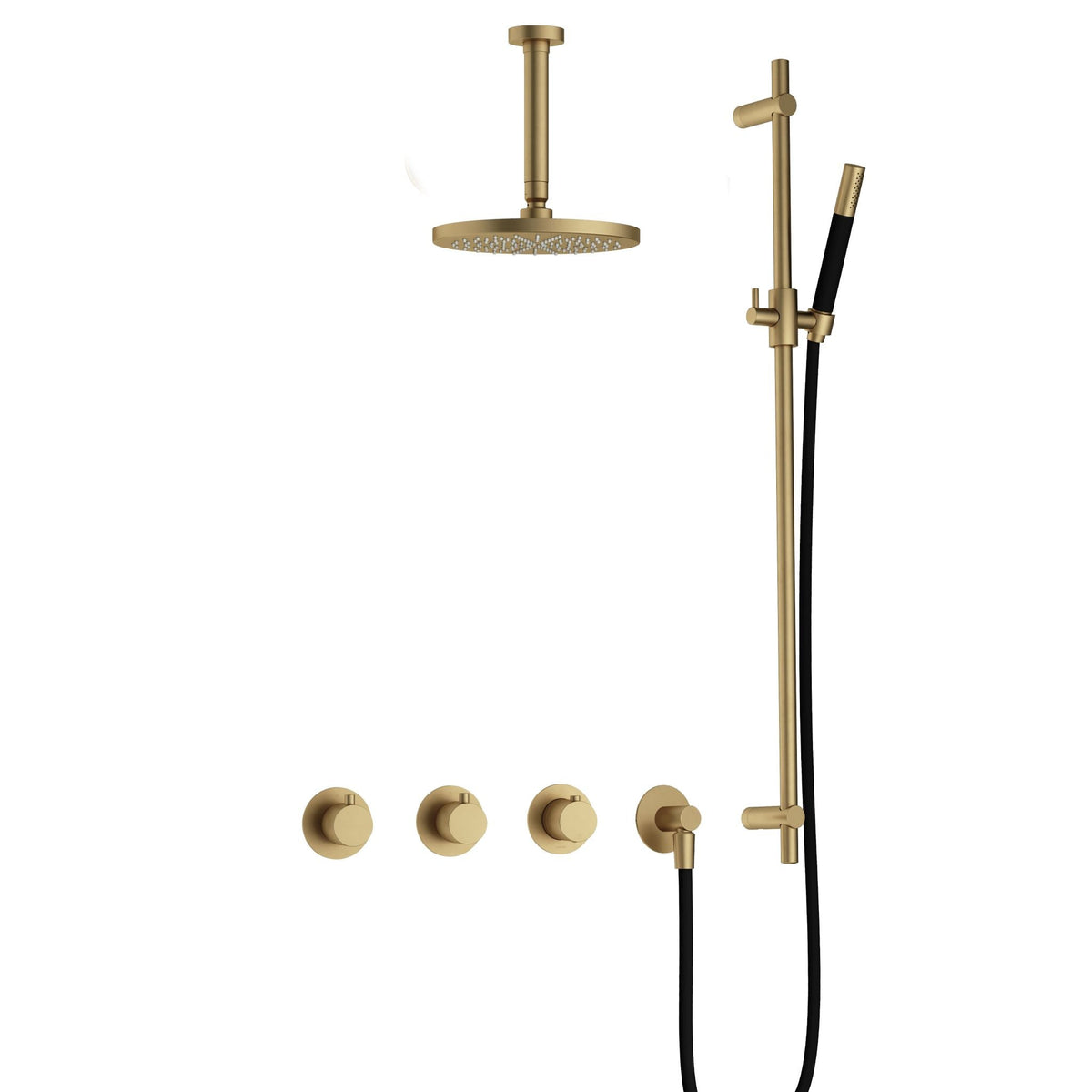 Hotbath Cobber IBS70 inbouw doucheset - staafhanddouche - 20cm hoofddouche - 15cm plafondbuis - glijstang - Geborsteld Messing