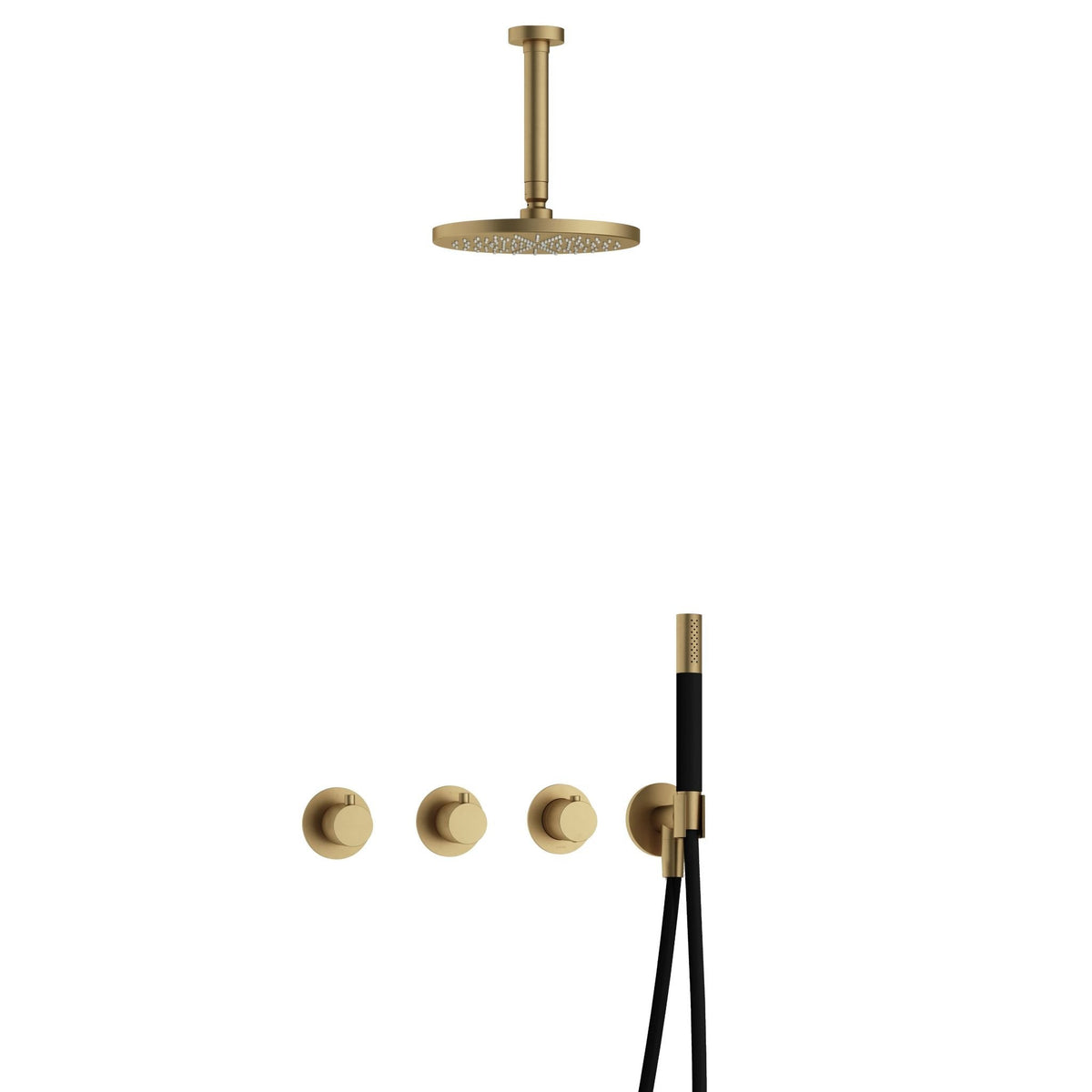 Hotbath Cobber IBS70 inbouw doucheset - staafhanddouche - 20cm hoofddouche - 15cm plafondbuis - wandhouder - Geborsteld Messing