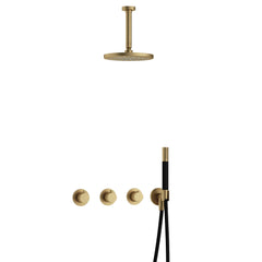 Hotbath Cobber IBS70 inbouw doucheset - staafhanddouche - 20cm hoofddouche - 15cm plafondbuis - wandhouder - Geborsteld Messing