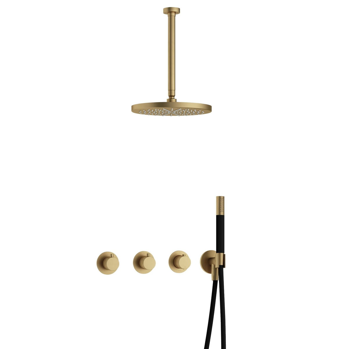Hotbath Cobber IBS70 inbouw doucheset - staafhanddouche - 30cm hoofddouche - 30cm plafondbuis - wandhouder - Geborsteld Messing