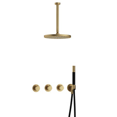 Hotbath Cobber IBS70 inbouw doucheset - staafhanddouche - 30cm hoofddouche - 30cm plafondbuis - wandhouder - Geborsteld Messing