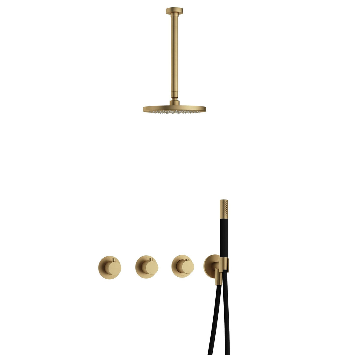 Hotbath Cobber IBS70 inbouw doucheset - staafhanddouche - 20cm hoofddouche - 30cm plafondbuis - wandhouder - Geborsteld Messing