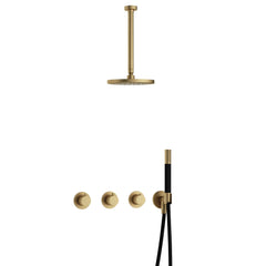 Hotbath Cobber IBS70 inbouw doucheset - staafhanddouche - 20cm hoofddouche - 30cm plafondbuis - wandhouder - Geborsteld Messing
