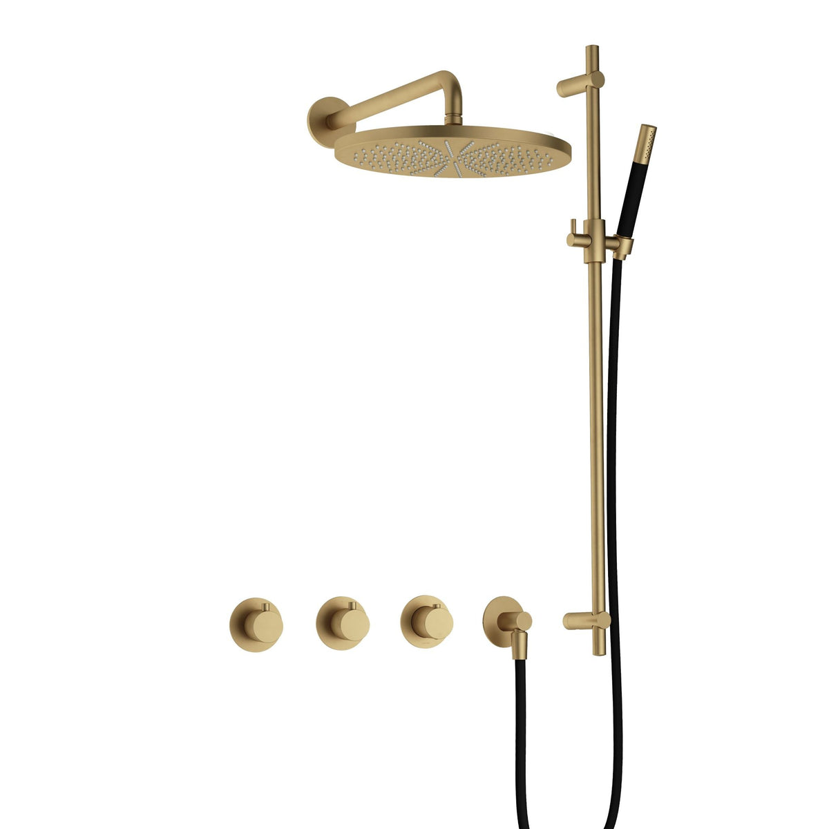 Hotbath Cobber IBS70 inbouw doucheset - staafhanddouche - 30cm hoofddouche - wandarm - glijstang - Geborsteld Messing