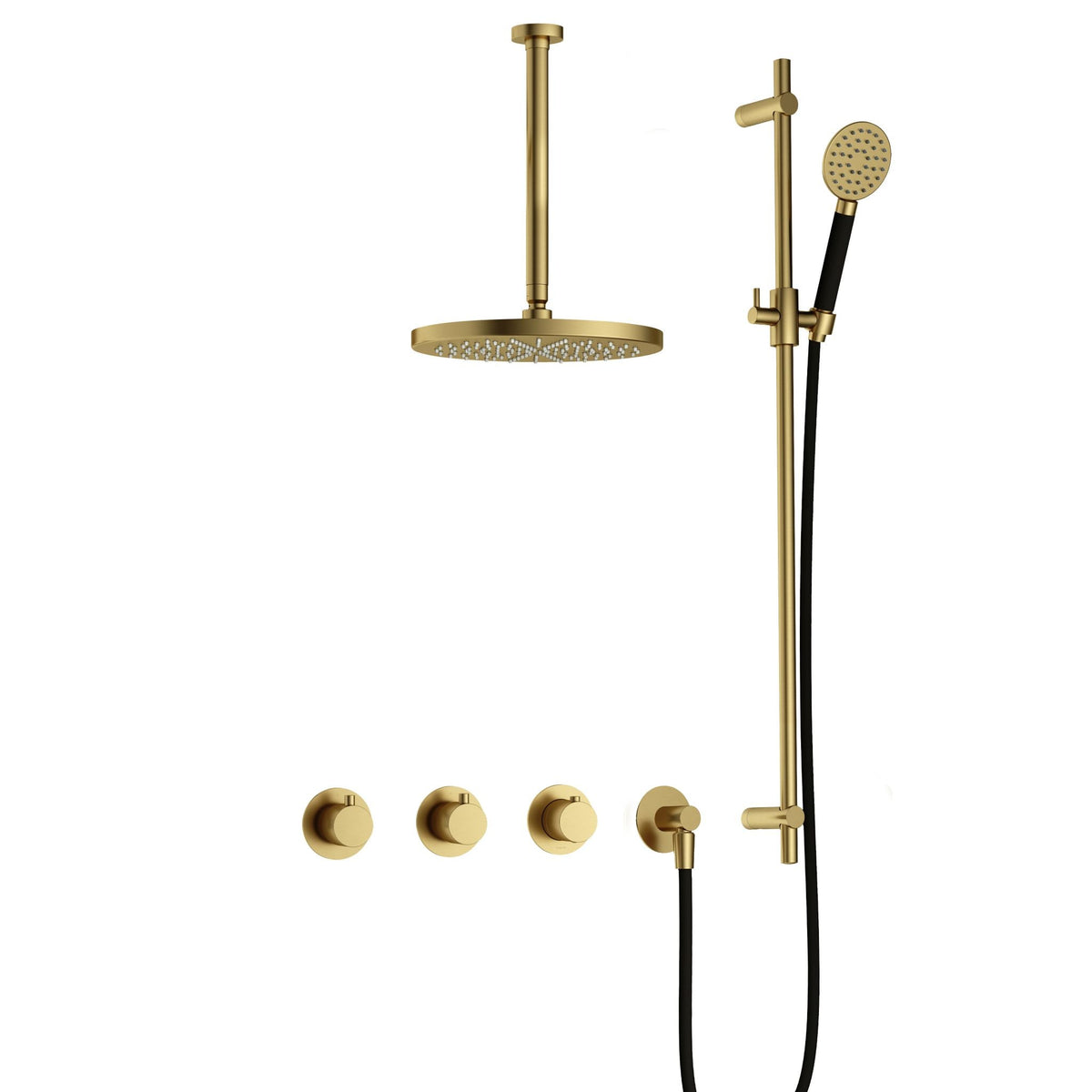 Hotbath Cobber IBS70 inbouw doucheset - ronde handdouche - 30cm hoofddouche - 30cm plafondbuis - glijstang - Geborsteld Messing PVD