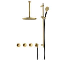 Hotbath Cobber IBS70 inbouw doucheset - ronde handdouche - 30cm hoofddouche - 30cm plafondbuis - glijstang - Geborsteld Messing PVD