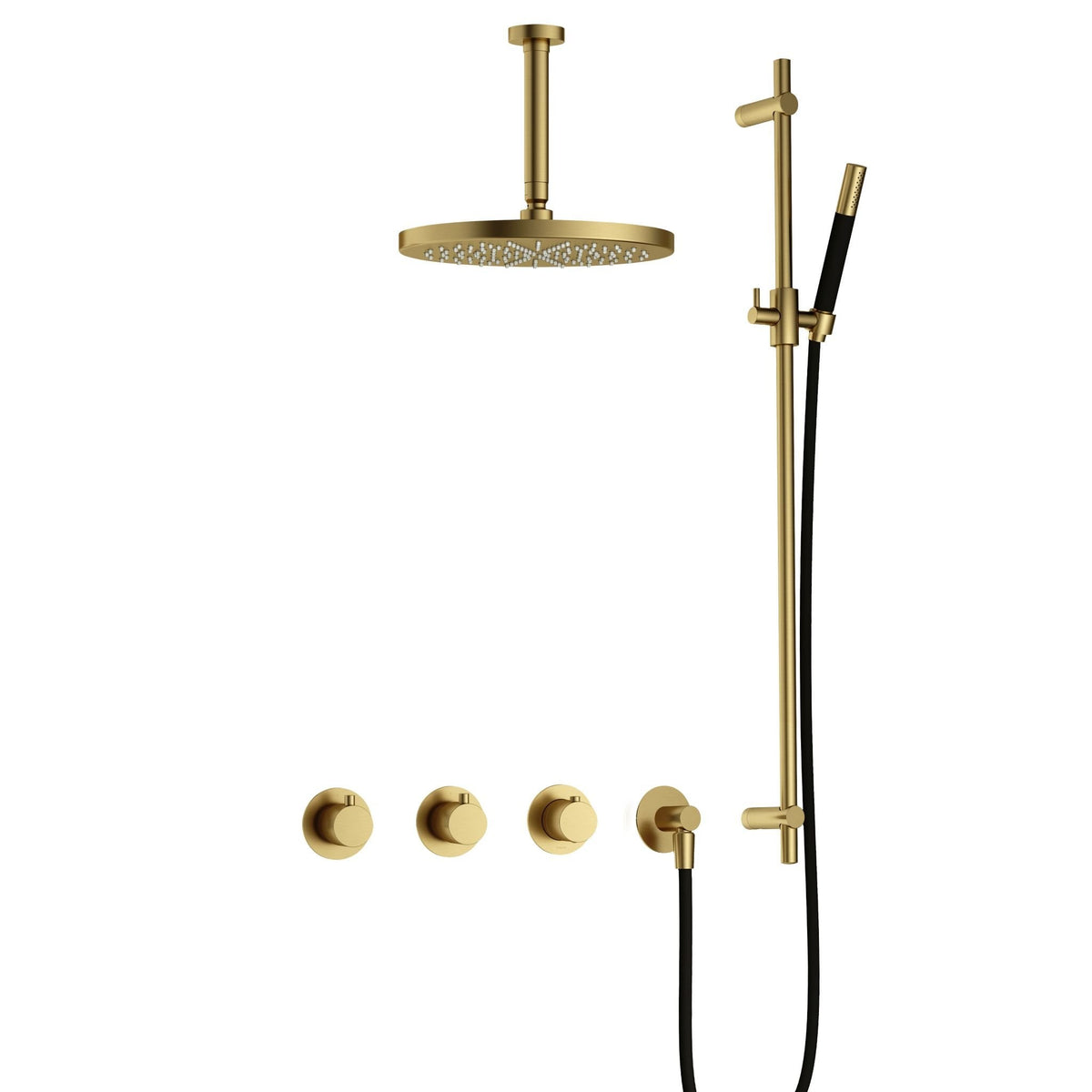 Hotbath Cobber IBS70 inbouw doucheset - staafhanddouche - 30cm hoofddouche - 15cm plafondbuis - glijstang - Geborsteld Messing PVD